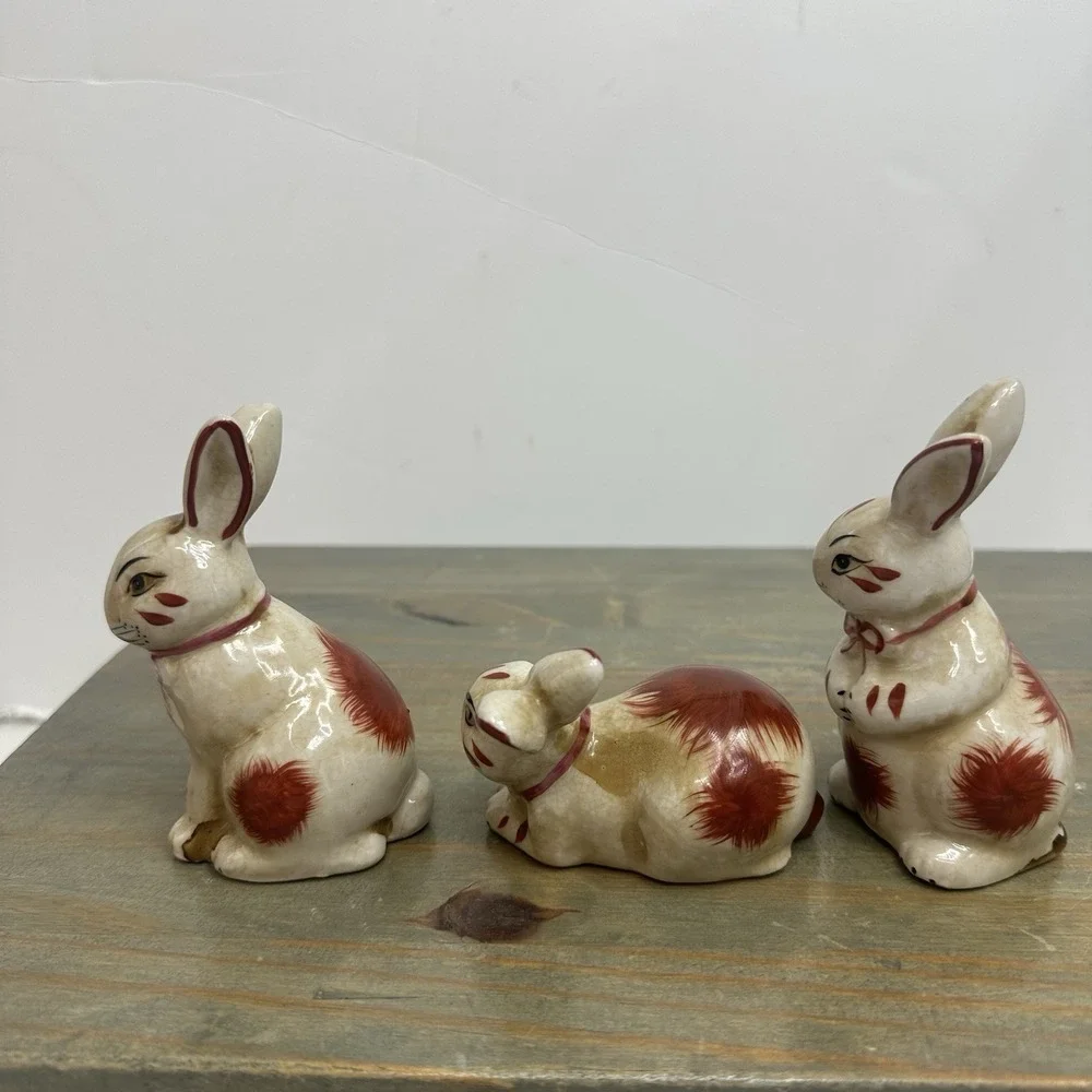 Lot Of 3 Staffordshire Style Bunny Rabbit Small Porcelain Figurine 3-4